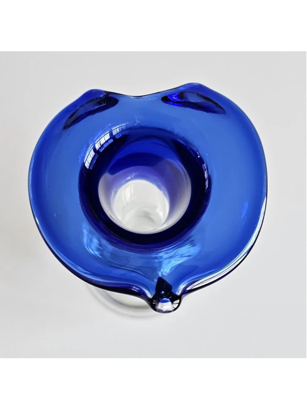 Vintage Murano Style Cobalt Blue & Clear Art Glass Jack-in-the-Pulpit Vase